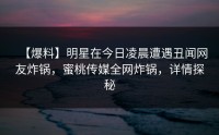 【爆料】明星在今日凌晨遭遇丑闻网友炸锅，蜜桃传媒全网炸锅，详情探秘