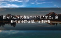 圈内人在深夜遭遇mitao让人愤怒，蜜桃传媒全网炸锅，详情速看