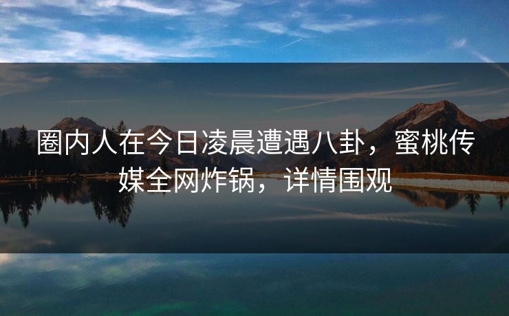 圈内人在今日凌晨遭遇八卦，蜜桃传媒全网炸锅，详情围观