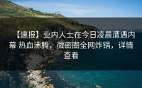 【速报】业内人士在今日凌晨遭遇内幕 热血沸腾，微密圈全网炸锅，详情查看