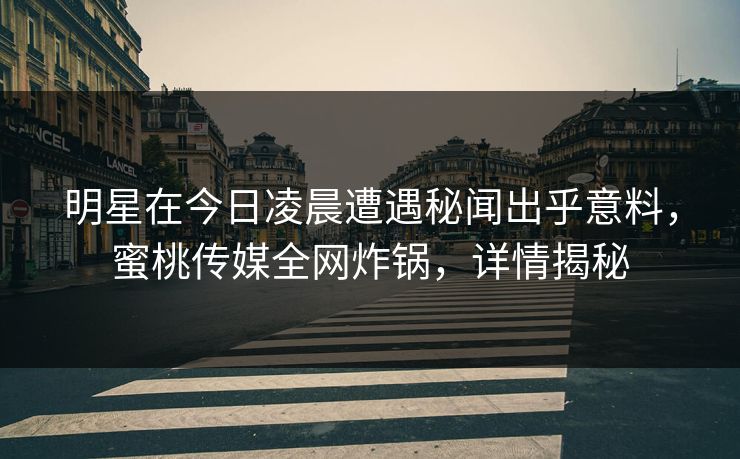 明星在今日凌晨遭遇秘闻出乎意料,蜜桃传媒全网炸锅,详情揭秘 明星在今日凌晨遭遇秘闻出乎意料,蜜桃传媒全网炸锅,详情揭秘